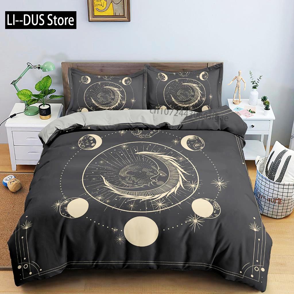 Comforter Divination Pattern Single Queen King Size Microfiber Sun And Moon Pattern Mandala Theme Bedding Set