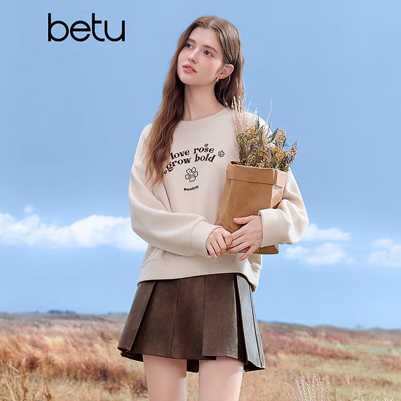 Betu Women's 2025 Autumn Embroidered Drop Shoulder Casual Long Sleeve Sweatshirt