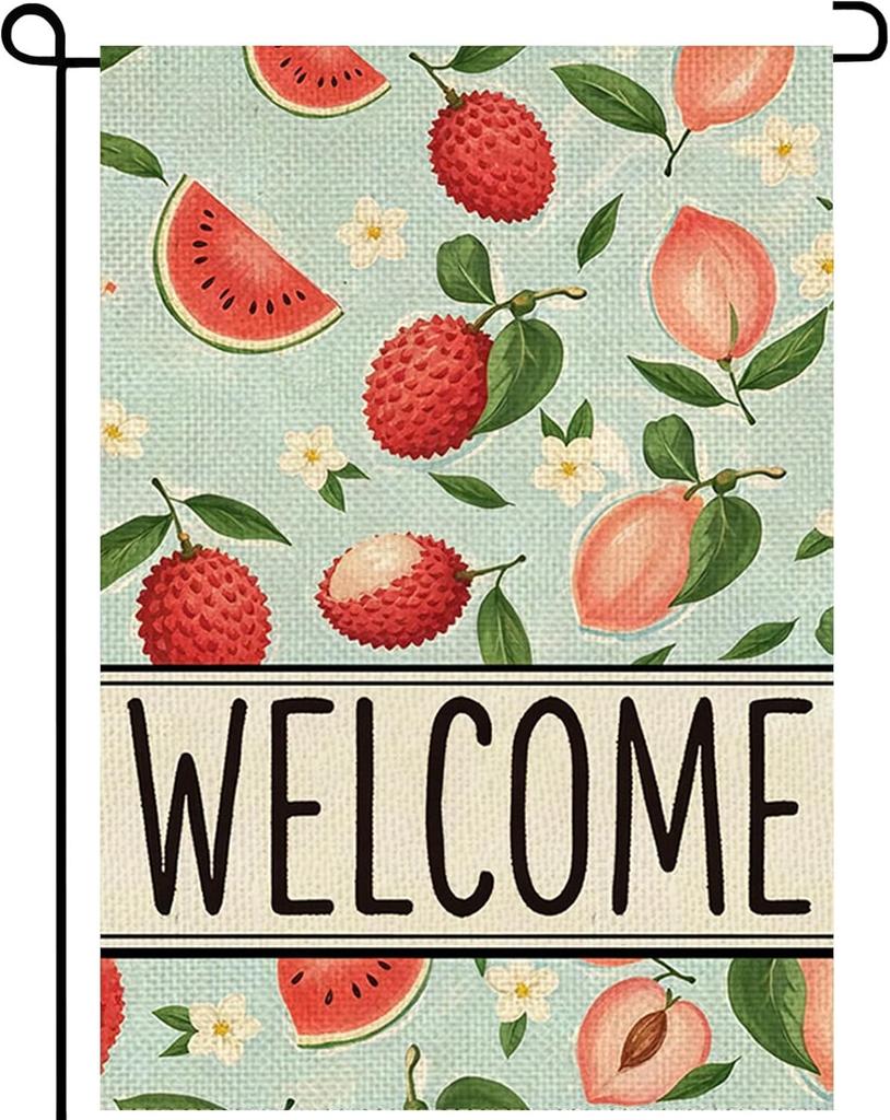 Hello summer fruit Garden ag 12x18 Inch Double Sided Outside, Welcome Seasonal Garden Outdoor Courtyard ag