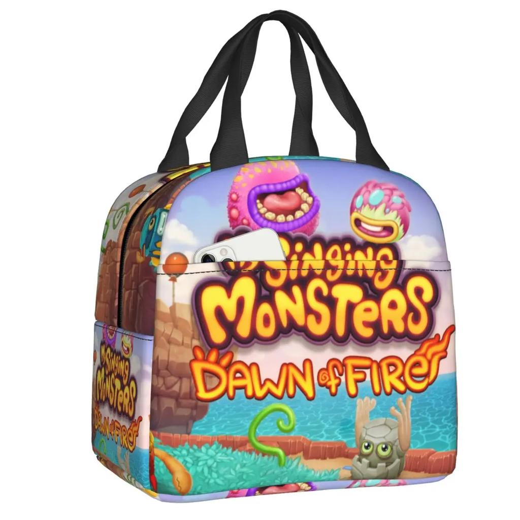 My Singing Monsters Cartoon Insulated Lunch Bag for Camping Travel Video Game Waterproof Thermal Cooler Bento Box Women Kids