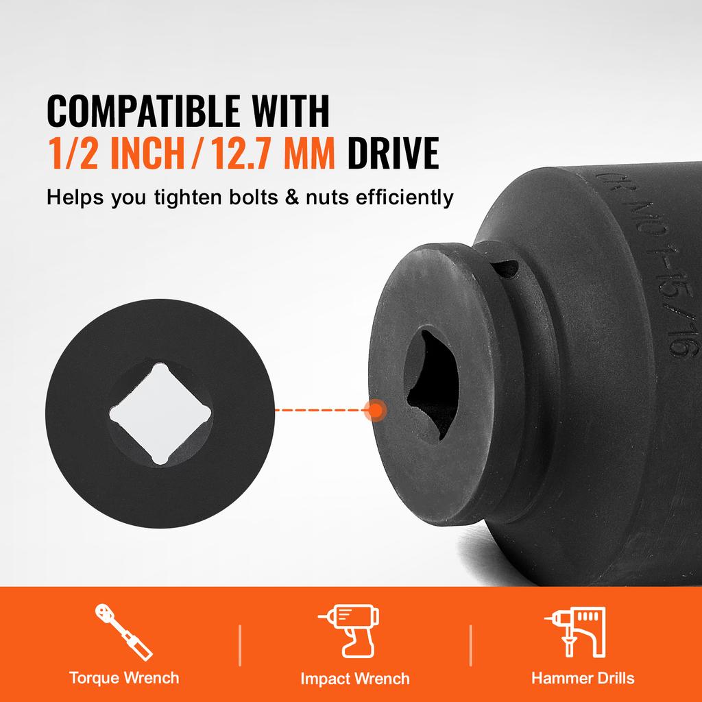 SucceBuy Axle Nut Impact Socket Set 1/2" Drive 6-Point 4-Piece SAE Spindle Nut Socket Set CR-MO Heat Treated Large Socket Set