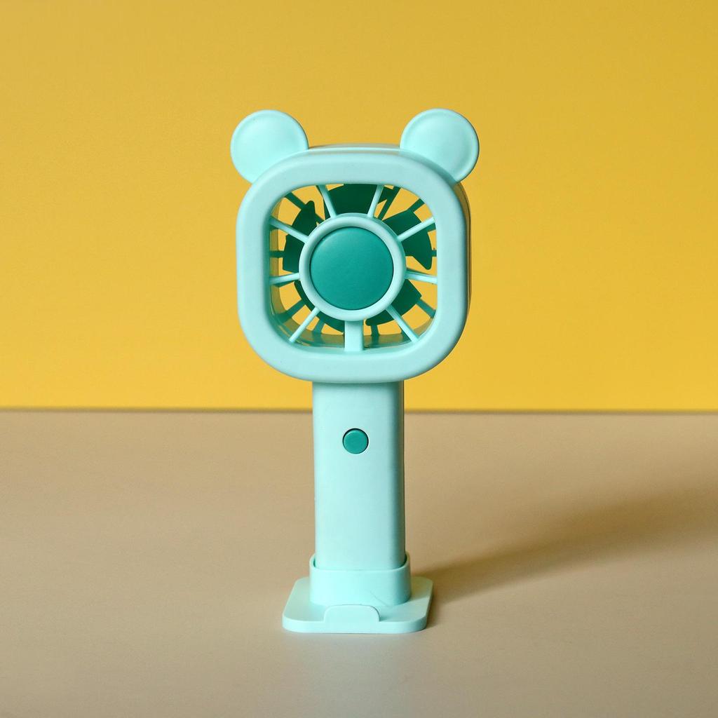 Mini Handheld Cartoon Bear Crown USB Rechargeable Fan - Three-Speed Portable Pocket Fan for Summer Outdoor Use