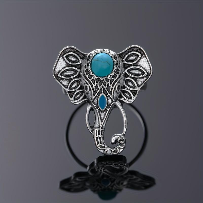 

1 шт. Винтажное кольцо в стиле ретро со слоном, инкрустированное бирюзой, подходит для мужчин и женщин, подходит для повседневных нарядов, аксессуаров для вечеринок, регулируемых ювелирных изделий