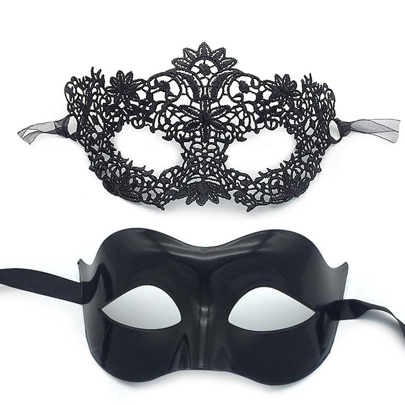 Halloween Half Face Lace Mask With Hollow Design For Couples Party Gift