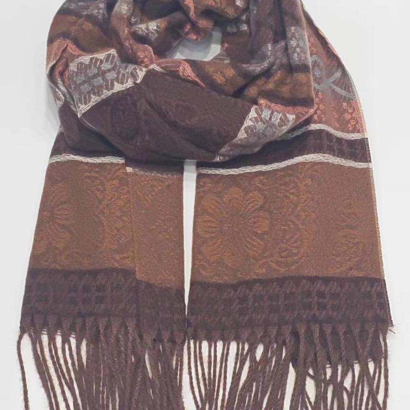 Travel Ethnic Style Striped Faux Cashmere Thick Scarf Fashionable Versatile Windproof Scarf for Women