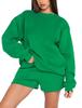 MAITA Ensemble de survêtement décontracté ample à la mode pour femme, couleur unie, col rond, sport, bleu, blanc, ensemble de vêtements de fitness