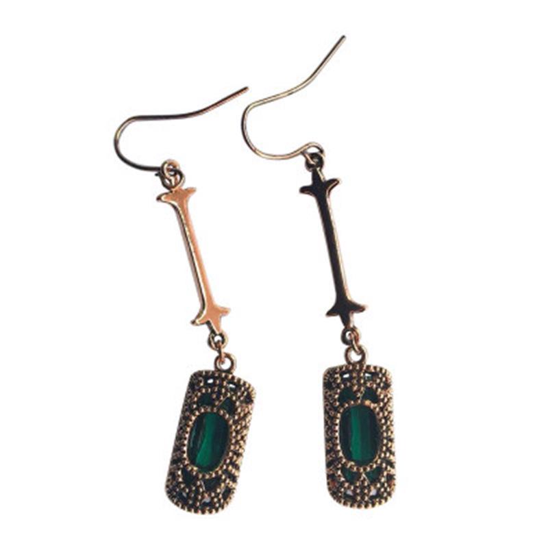 Chenrui Retro Long Zircon Rectangular Earrings