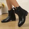 Nya Dam Stövletter Läder Höst Vinter Designer Korta Stövlar Tjocka Klackar Spetsig Tå Vardagsskor Kvinna Kontorsdam Svart