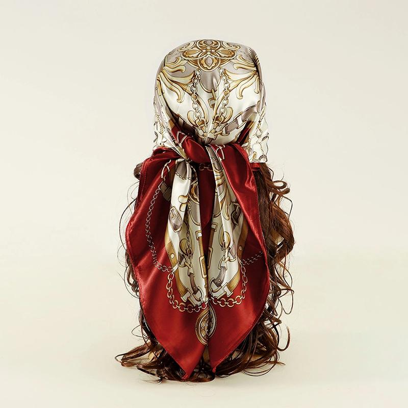 90x90CM Square Scarf New Luxury Design Popular Silk Style The Four Seasons Scarves Women Sunscreen Beach Kerchief Hijab