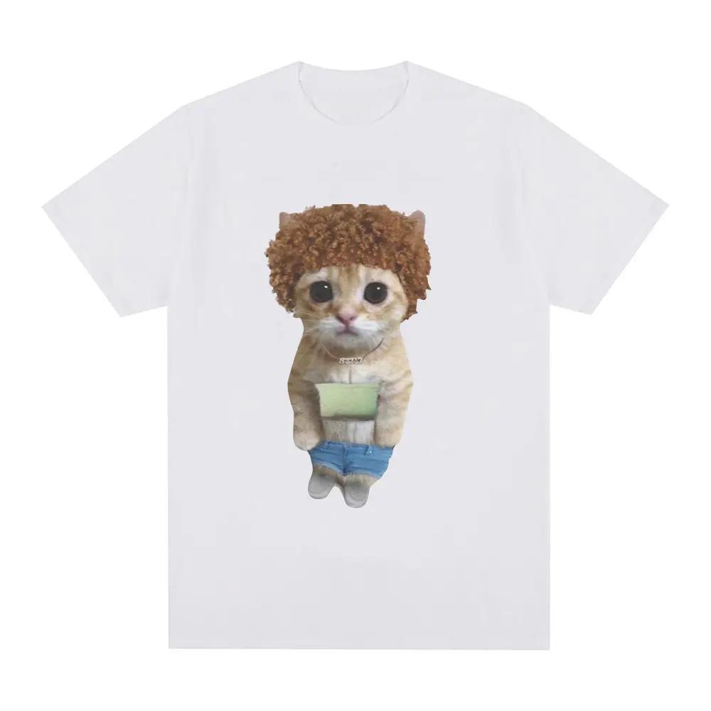 Cute Cat with Afro Wig and Jeans Graphic T-Shirt