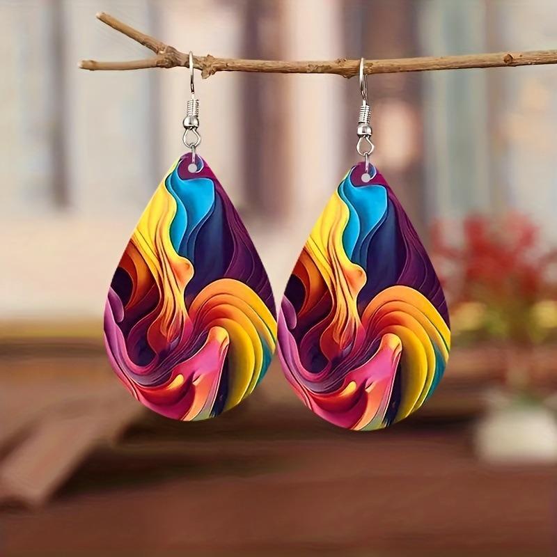 New New Year's Vintage Bohemian Exaggerated Creative Popular Color Pattern Water Drop Earrings Earrings Double Sided