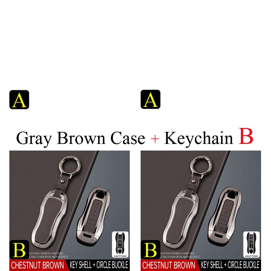 Zinc Alloy + PU Leather Car Key Case Cover Fob Holder Keychain For Porsche Cayenne 718 MACAN Panamera 911 Macan Boxster Cayman