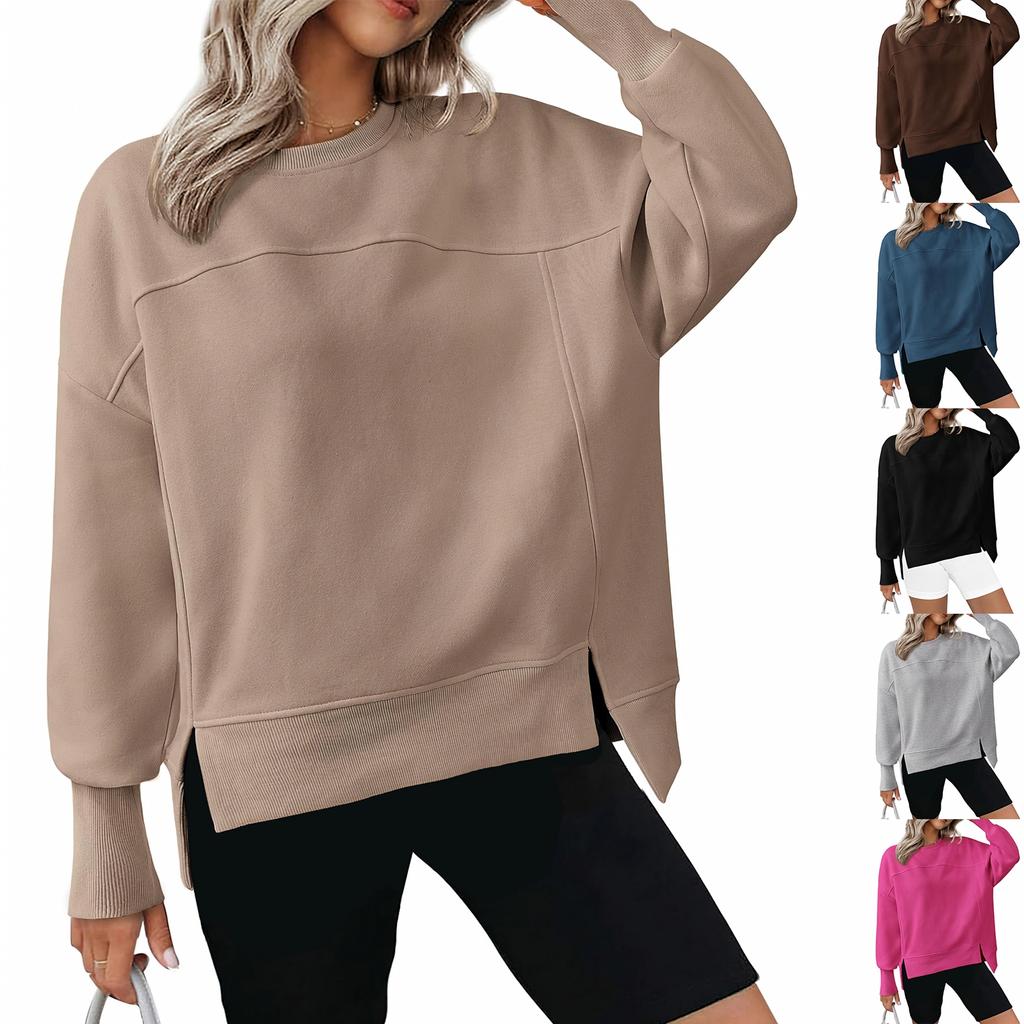 Women's Casual Long Sleeve Neck Side Slit Sweatshirt