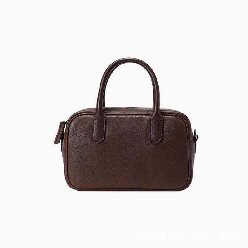 

Wide and wide bag vegetable tanned cowhide casual versatile messenger bag shoulder handbag bowling bag women