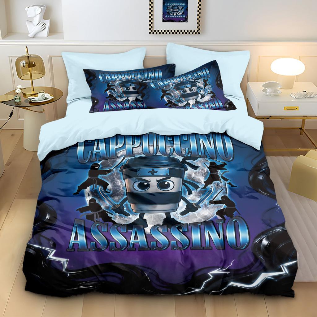 Cartoon ai Brainrot Tung Tung Sahur Bedding Set Bedroom Decoratio Duvet Cover Pillowcase Adult Boy Girl Single Double Large Siz