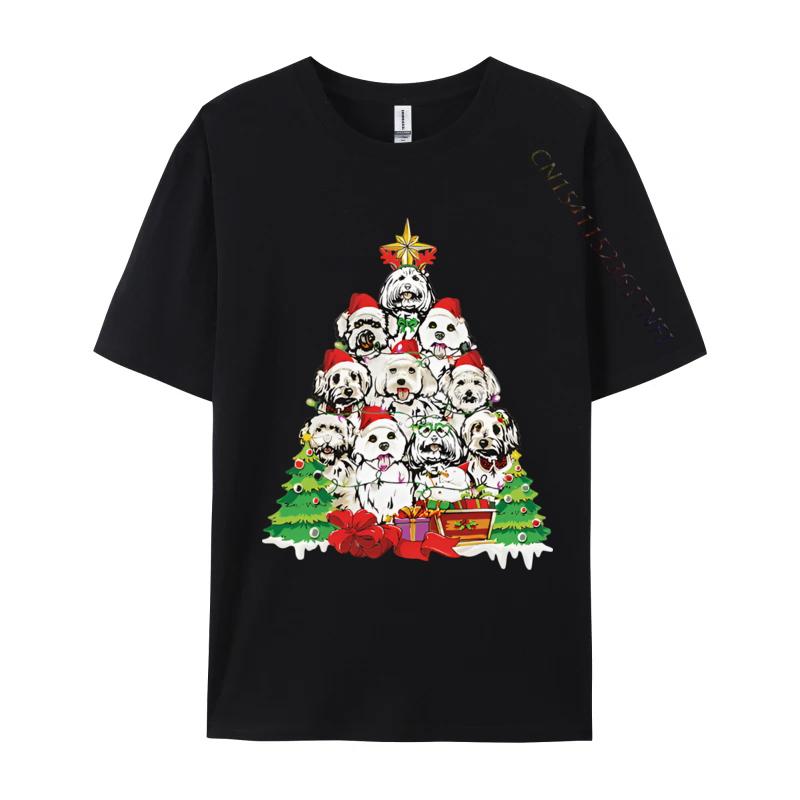 Christmas Pajama Maltese Tree Dog Xmas T Shirts Hip Hop Novelty Cotton Men Top Tshirts England Style