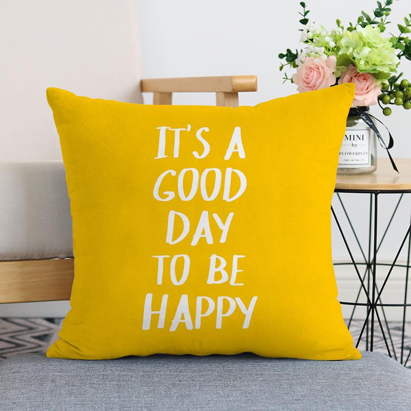 Nordic Modern Yellow Plush Throw Pillow Cover - Single-Sided Print Home Decor Cushion.