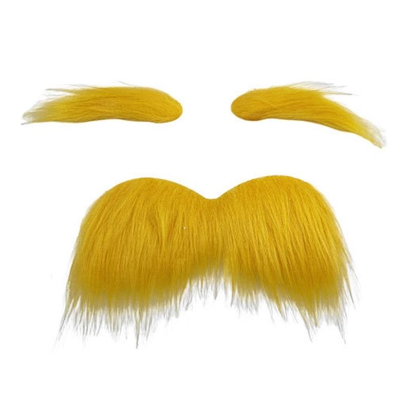 Gelber Schnurrbart und Augenbrauen Cosplay Kostüm Zubehör für Männer Frauen Halloween Weihnachten, Selbstklebender Schnurrbart