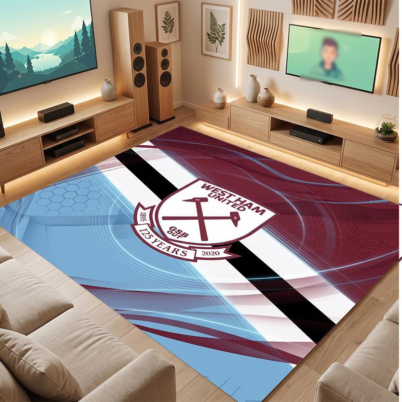West Ham United Football Print Crystal Velvet Rug, Comfortable Water Absorbent Non Slip Indoor Floor Carpet