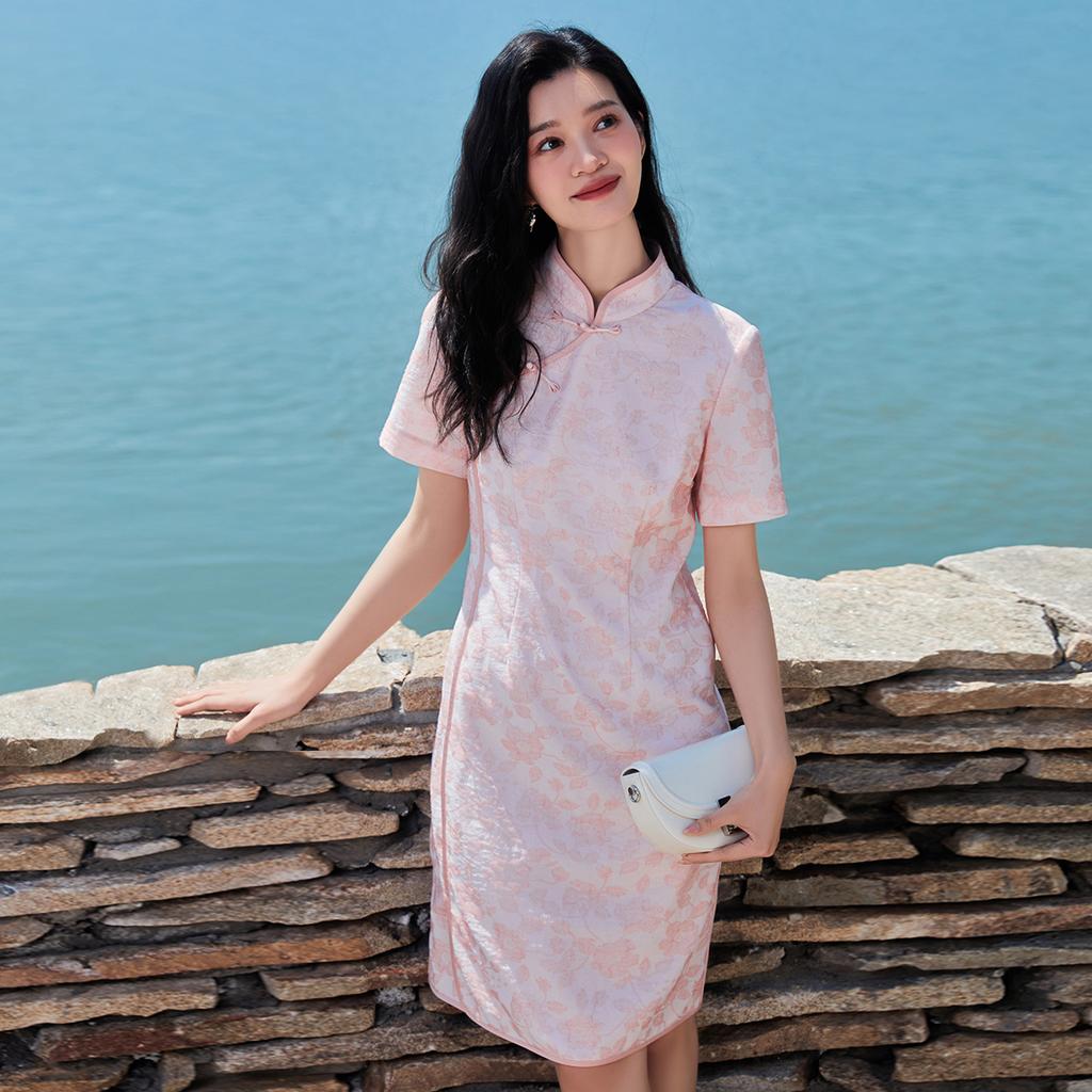 New Chinese Style Floral Short-Sleeved Dress