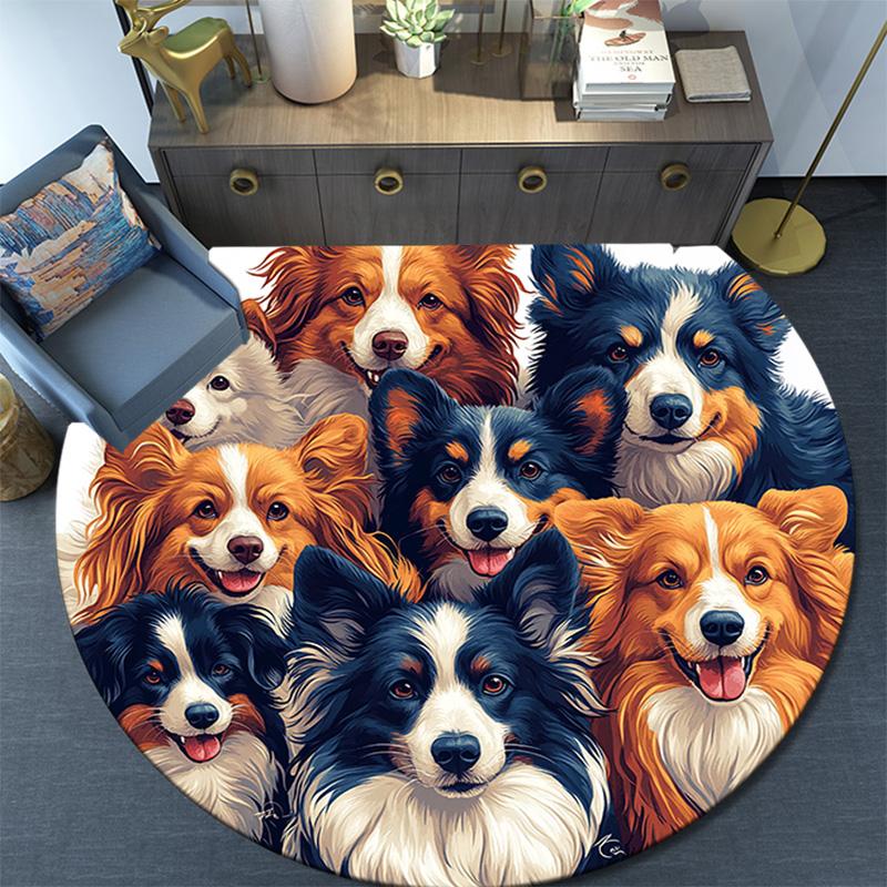 Dogs Collage Round Area Rug,Carpet Rug for Living Room Bedroom Sofa Playroom Decor,Non-slip Floor Mat