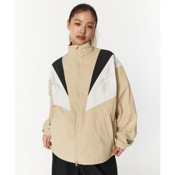 Reebok Twin Vector Color Block Stand Collar Windbreaker Comfortable Breathable Full Zip Jacket Unisex Jacket Beige REJU4EJ39I2