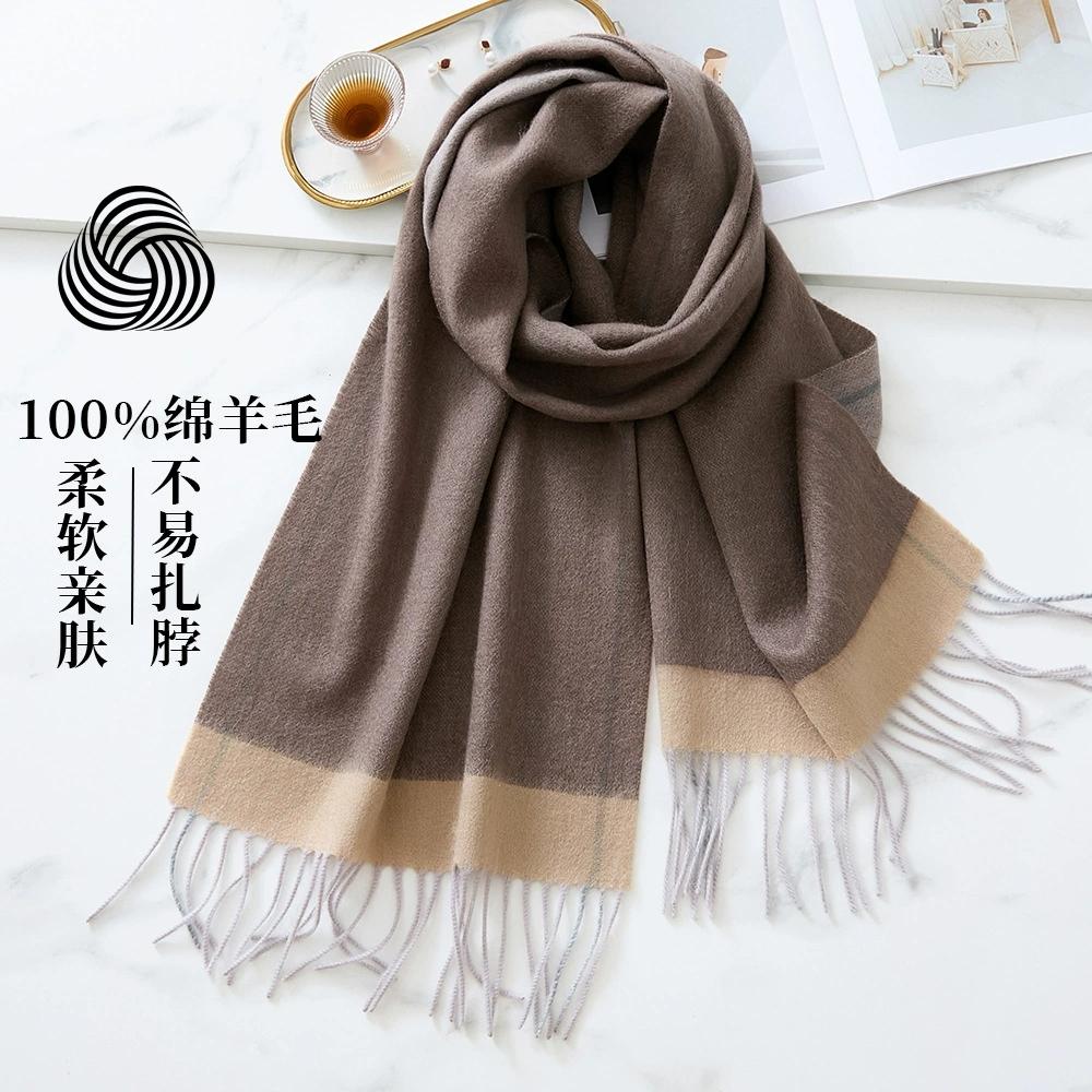 Women 100% Wool Scarf Autumn Winter Vintage Preppy Style Unisex Double Side Wrap Scarves Pashmina Mujer Femme Foulard Shawl Men
