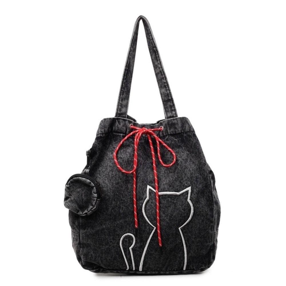Y2k Kitty Shoulder Bags Vintage Drawstring Bag Leisure Women Tote Bags  Commuting
