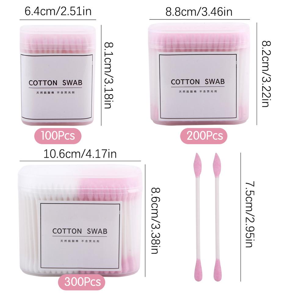 100/200/300 Stück Einweg-Doppelkopf-Wattestäbchen aus Holz für Lippenstift, Ohrenstäbchen, Reinigung von Wattestäbchen, Make-up-Sticks, Wattestäbchen