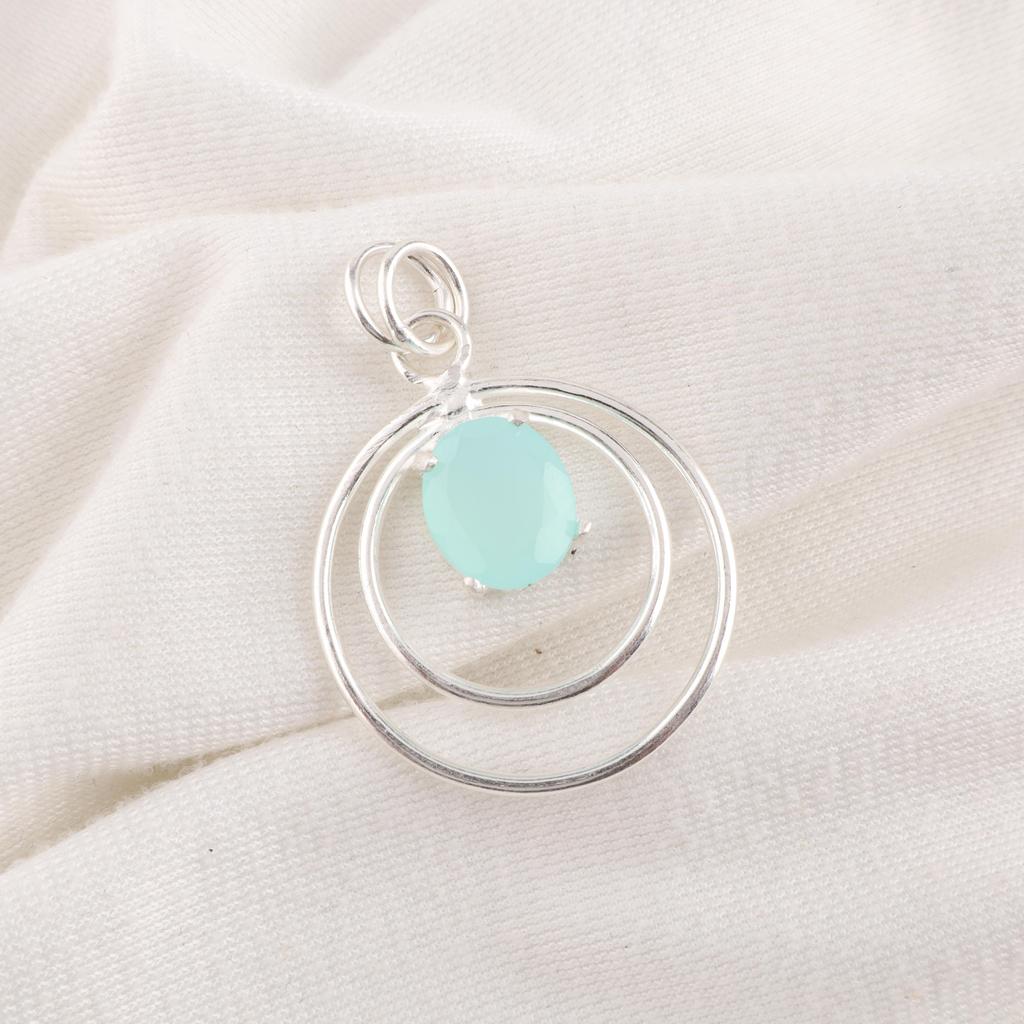 Aqua Chalcedony Pendant, 925 Solid Sterling Silver Jewelry, Gemstone Pendant, Gift For Her Handmade Dainty Jewelry