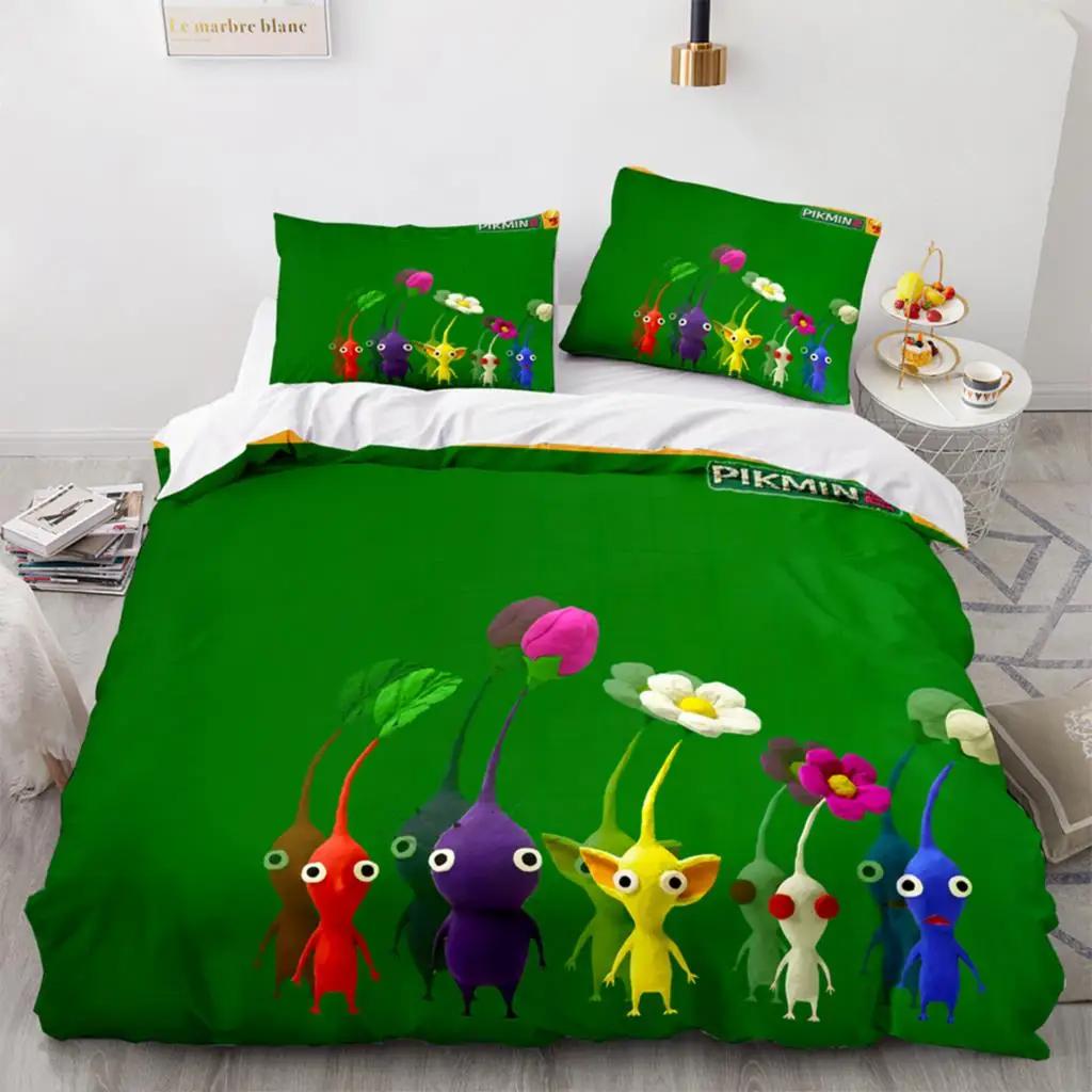Tegneseriespill Pikmin Sengesett Gutter Jenter Tvilling Queen Size Dynetrekk Putetrekk Seng Barn Voksen Mote Hjem Tekstilekstil