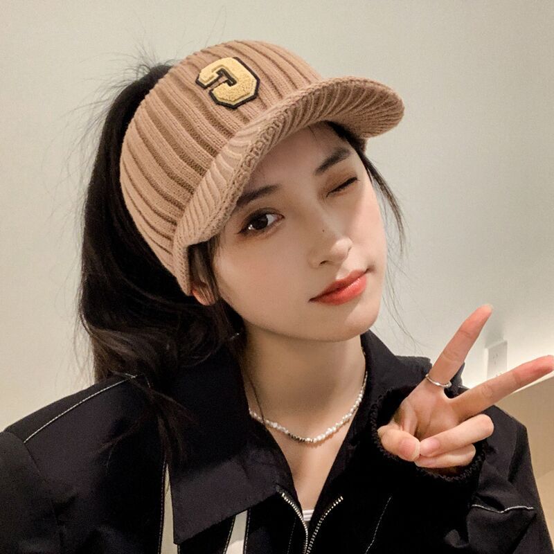 C letter empty top knitted cap women's autumn and winter outdoor running fashion versatile warm wool cold baseball cap