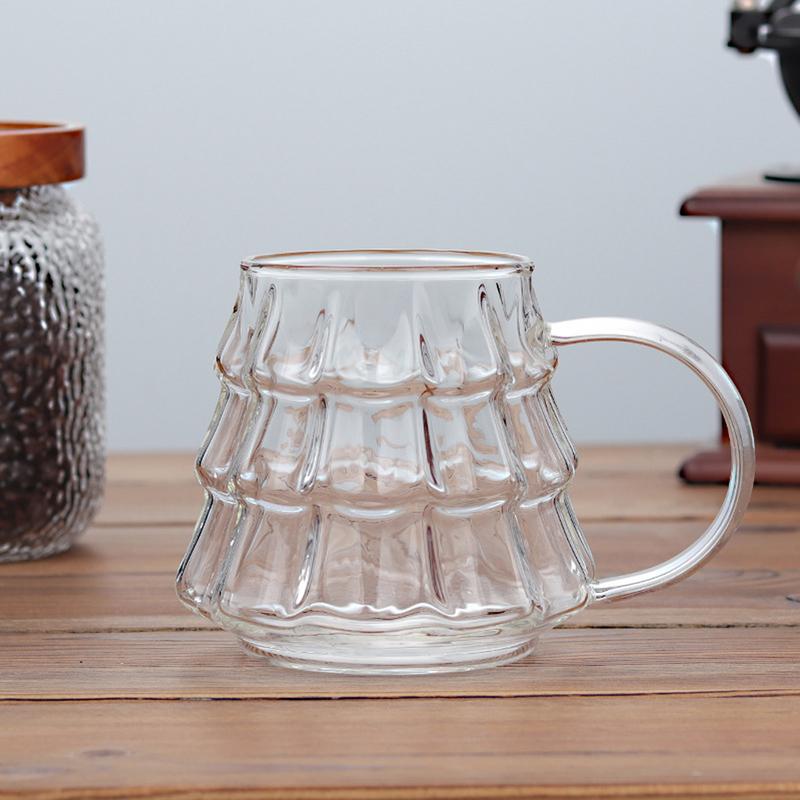 350ML Christmas Tree Mug Heat-Resistant Glass Cup with Handle Coffee Mug Drinking Cup Xmas Gift Creative Christmas Glass Cup