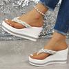 Fashion String Bead Wedges Slippers Women 2025 Summer Chunky Platform Beach Flip Flops Woman Clip Toe High Heeled Sandals 35-43