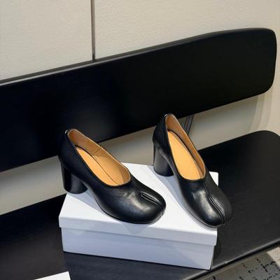 Ballerine Tabi in Pelle di Pecora a Punta Divisa con Tacco Chunky da Donna - Stile Retrò