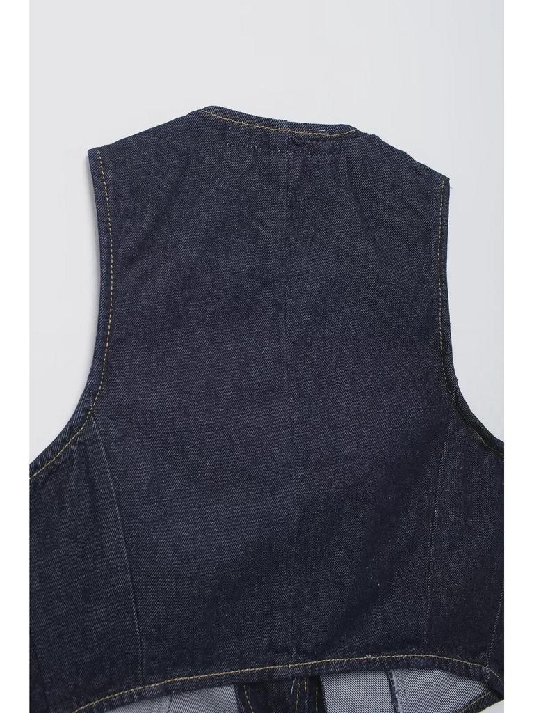 Women's European & American Style Sleeveless Denim Vest and Wide-Leg Pants Set