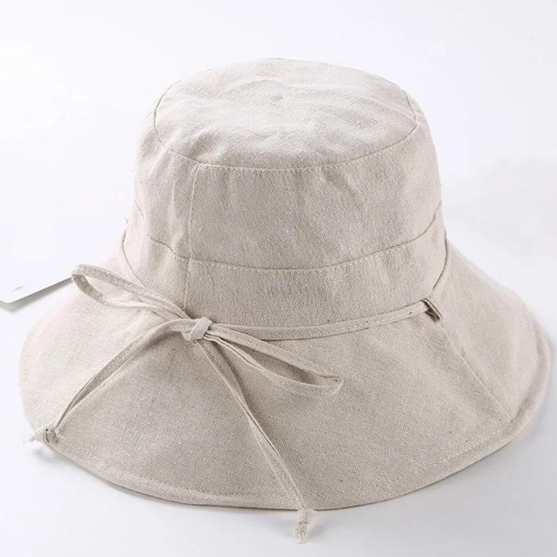 Ladies Summer Japanese Cotton and Linen Fisherman's Hat Folding Outdoor Sun Visor with Large Brim