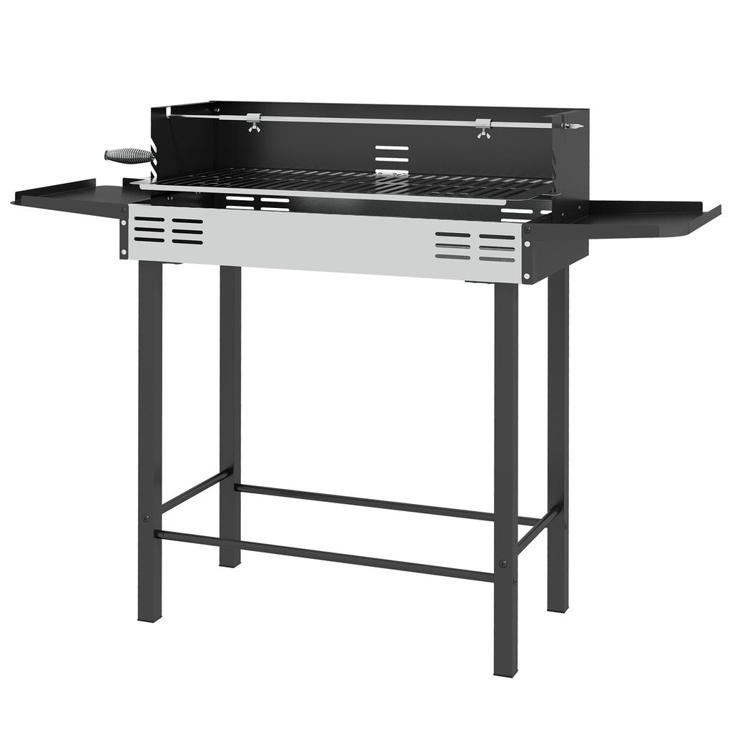 BBQ Drehspießgrill Bratenmaschine Holzkohle Spießbratenmaschine für Huhn Truthahn mit 3-stufigem Grillrost, Seitenablagen