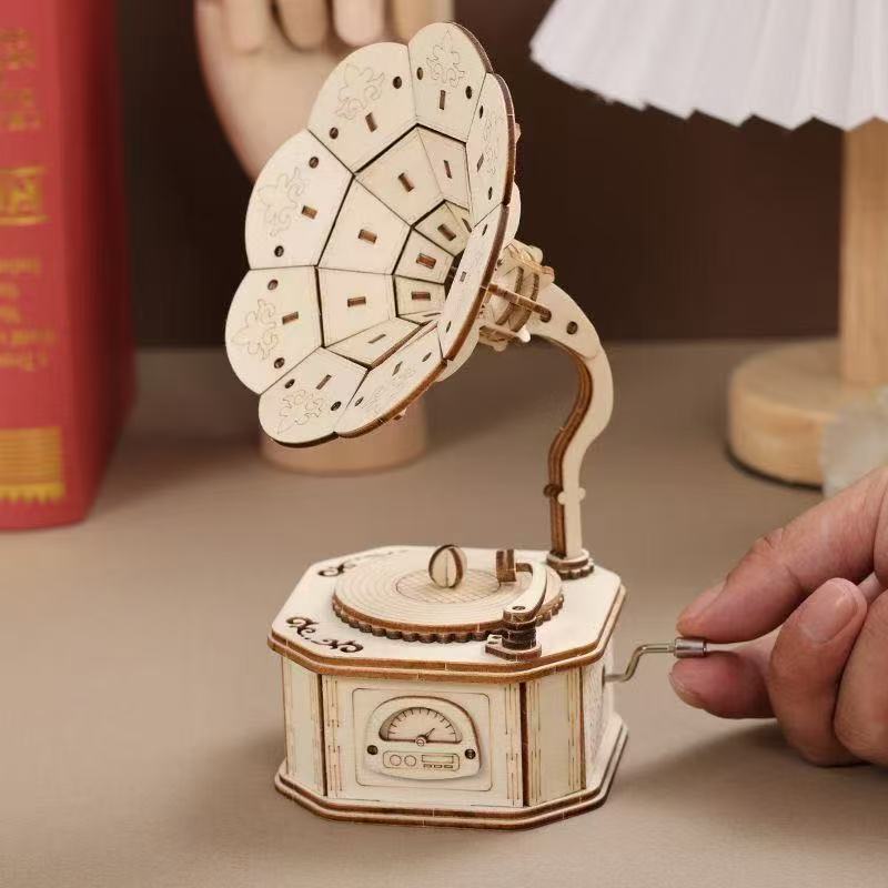 Build Your Own Gramophone 3D Wooden Puzzle Model Kit - An Interesting and Educational DIY Gift