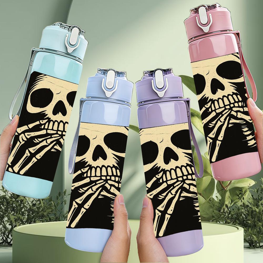 1PC Monochrome Skeleton Bust 750ml Color Plastic Sports Water Bottle Leakproof Flip Straw Lid For Sports Office Home Use