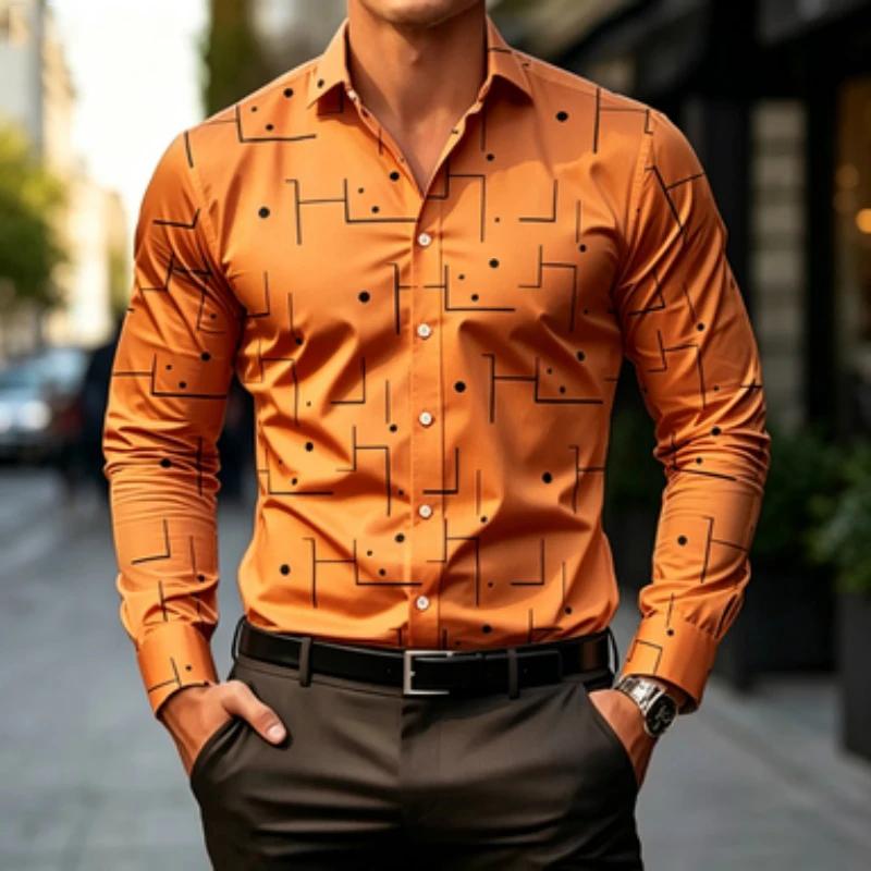Essential Men's Geometric Pattern Long-Sleeve Shirt, Stylish & Versatile.