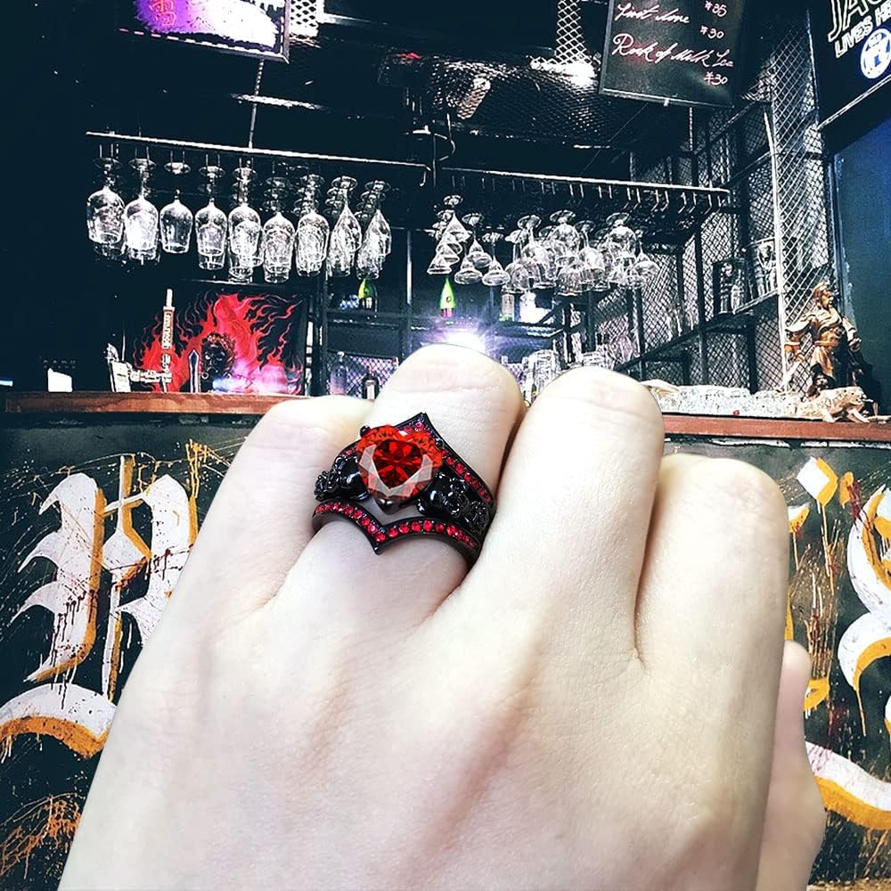 Gothic Skull Engagement Ring Sets Cubic Zirconia Wedding Anniversary Rings Bridal Cocktail Party Biker Zircon