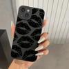 Custodia per Telefono Nera Stile Gotico con Labbra per iPhone 15 14 13 12 11 Pro Max XS X XR 7 8 Plus SE 2020 Mini Cover Morbida in Silicone Antiurto