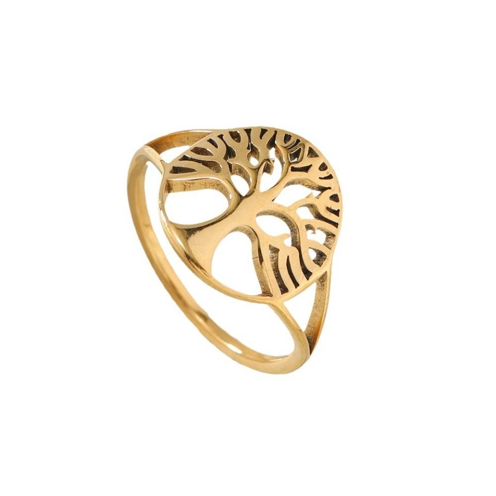 Creative Personality Stainless Steel Circle Hollowed-out Life Tree Couple Rings for Men Women Trendy Hip-hop Amulet Jewelry Gift