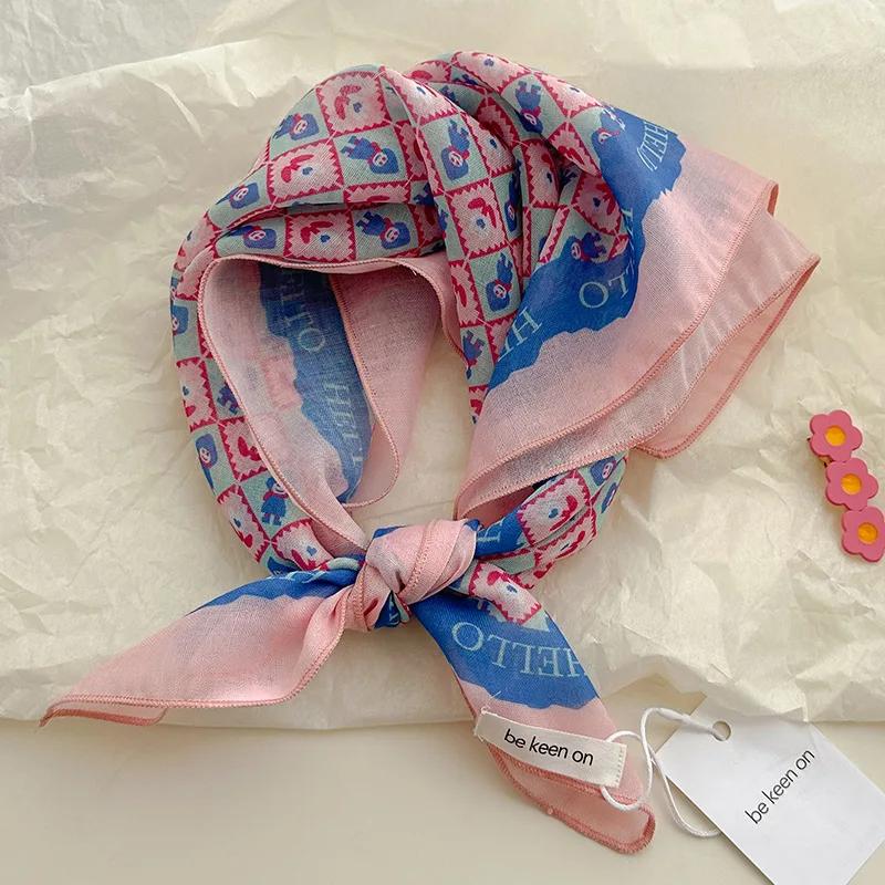Women's Silk Scarf Fresh Breathable Soft Artistic Decorative Small Silk Scarf Retro Versatile Floral Cotton Linen Square Scarf