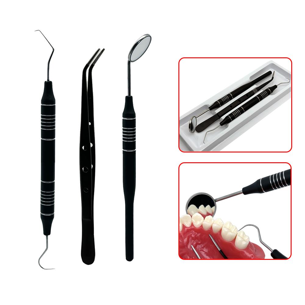 3pcs/Set Dental Mouth Mirror Tweezers Curve Probe Kit Dental Stainless Steel Instrument For Dentistry Oral cleaning Tools