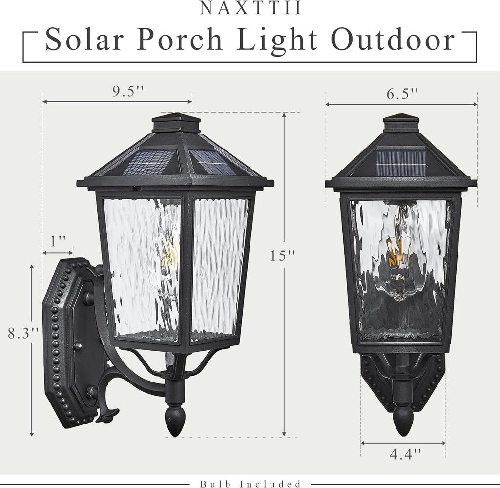 15 Inch Solar Outdoor Wall Lights, Dusk to Dawn, Remote Control, Black, for Porch, Yard, Garage