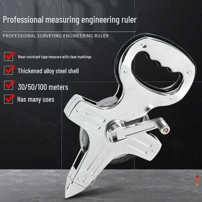 Steel Frame Measuring Tape - 30m, 50m, 100m - Engineering Precision, Hand Crank Ruler