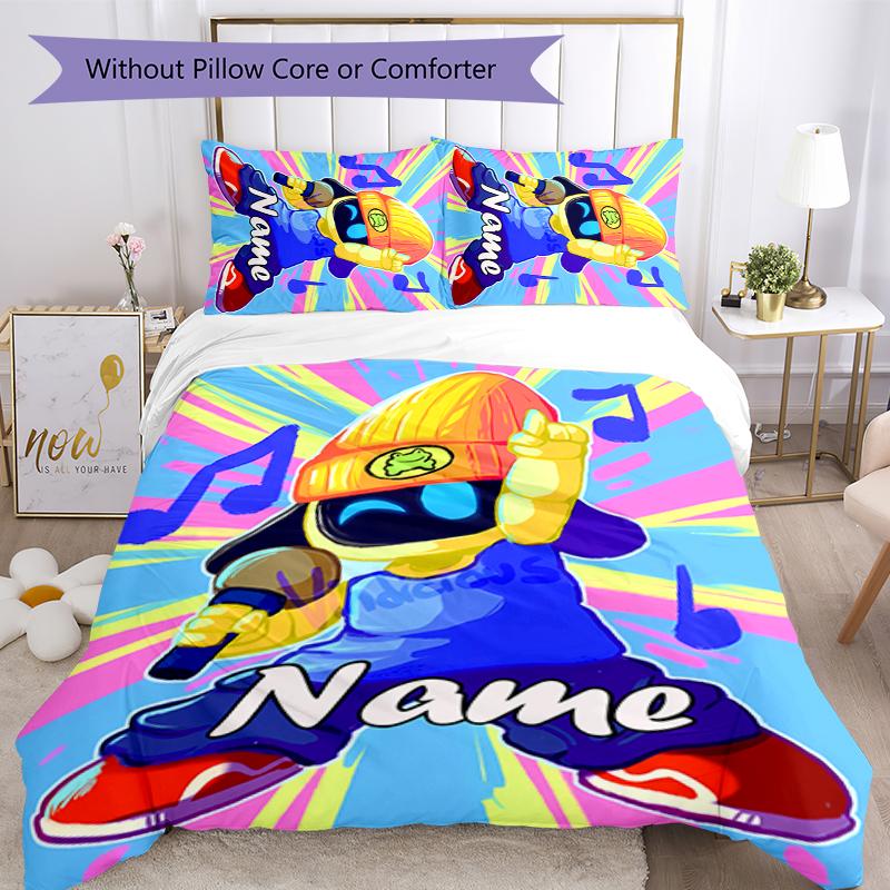 3pcs Custom Name Astro Bot Bedding Set Duvet Cover Closure Includes 1 Duvet Cover & 2 Pillowcases for All Seasons Bedroom Decor