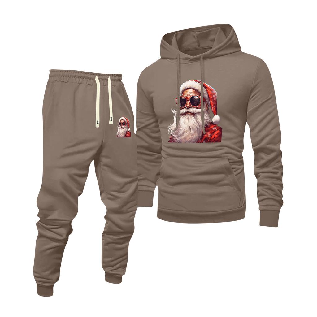 Men's Printed Hooded Sweatshirt And Sweatpants Casual Sports Suit